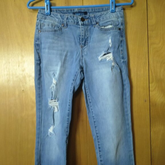 Blue Spice Juniors Size 3 Distressed Skinny Jeans Raw Hem Stretch Casual Denim - Picture 2 of 5